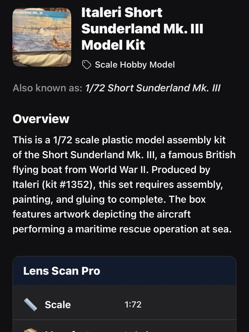 Italeri Sunderland Mk. III Model Kit - Blue Artwork Box
